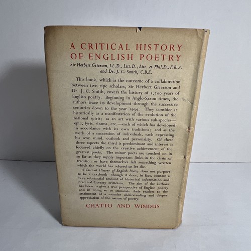 1944 A CRITICAL HISTORY OF ENGLISH POETRY: Herbert Grierson, First Edition, HCDJ - Picture 13 of 23