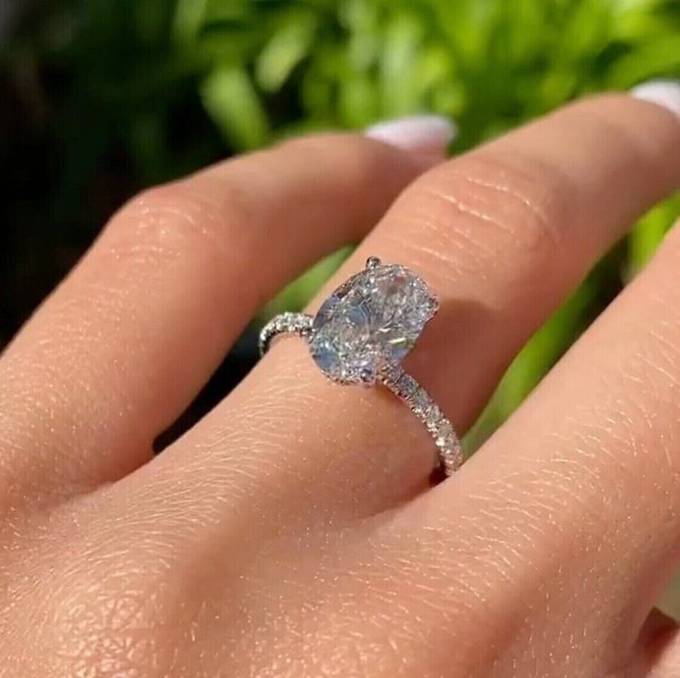 3Ct OvalCut Moissanite Solitaire Engagement Ring 14K White Gold Plated