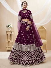 Indian Style Heavy Georgette Lehenga Choli With Net Wine Dupatta For Function