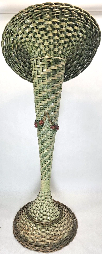 c.1900's BARBOLA GESSO ROSES VASO TROMPETE DE VIME GRANDE SUPORTE 34 polegadas EVENTO DE CASAMENTO  - Imagem 3 de 4