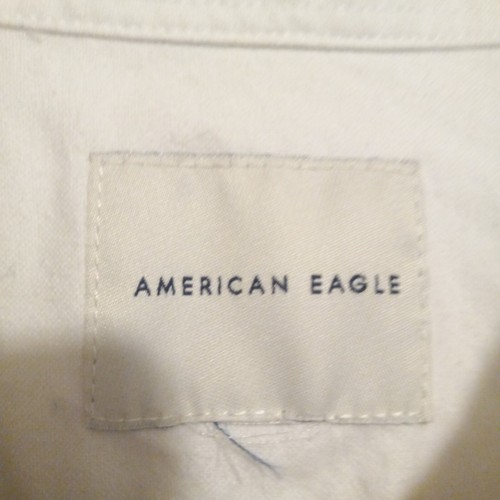 American Eagle Embroidered Logo Button Down Shirt-Large-Oxford-White-Navy - Picture 8 of 10
