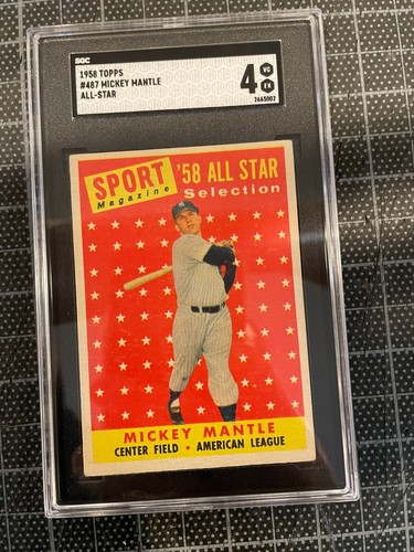 1958 TOPPS 487 MICKEY MANTLE YANKEES ALL STAR BASEBALL CARD SGC 4 VG 