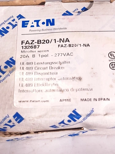 EATON MOELLER FAZ-B20/1-NA CIRCUIT BREAKER DIN MOUNT 1P 20A 277VAC 132687