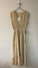 NWT Maijie Nordstrom Classic Nude Beige Midi Dress Size Small Ruffle Tiered