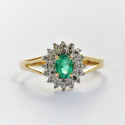 Natural Emerald and Genuine Diamond Ring in 9K Gold 2 Sizes N + R Gift Boxed NEW
