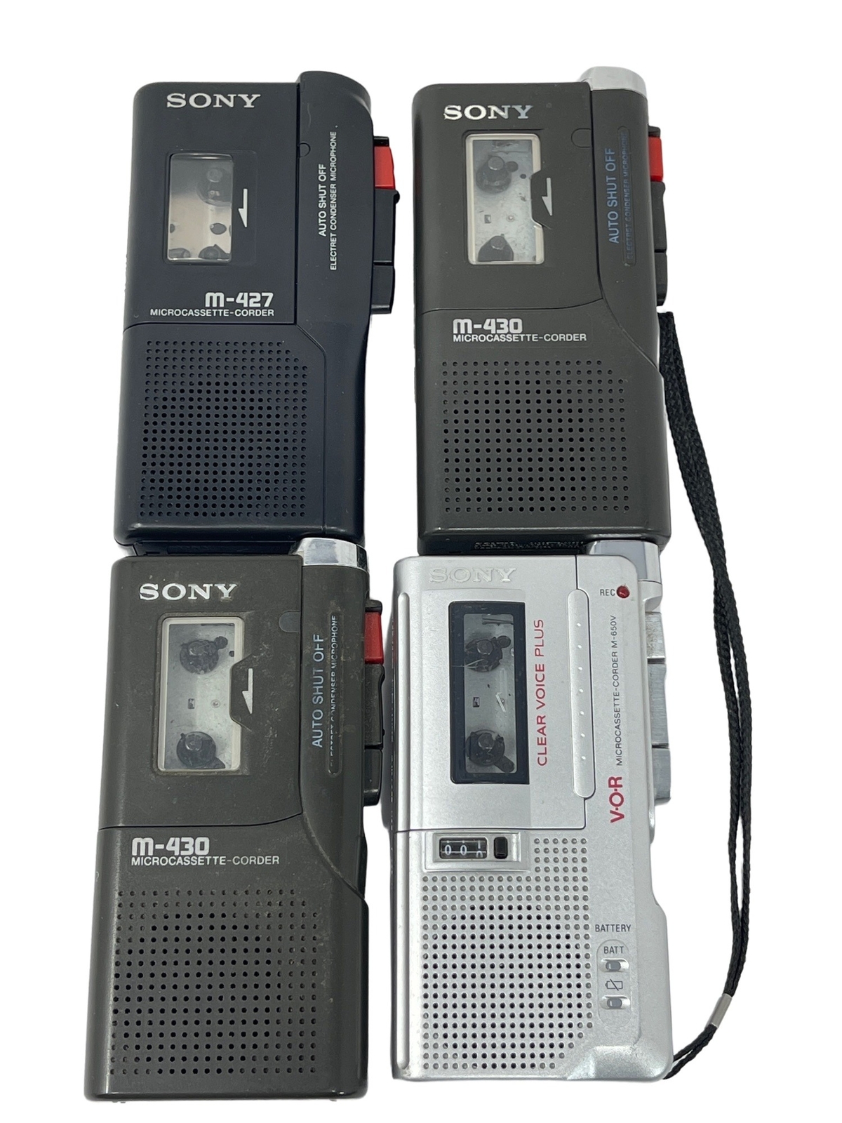 Lot of 4 Microcassette Voice Recorders Parts Only Sony M427 M430 M
