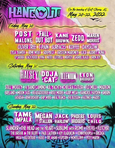 HANGOUT FESTIVAL 2022 KONZERT POSTER - Post Malone, Halsey, Tame Impala, Doja Cat
