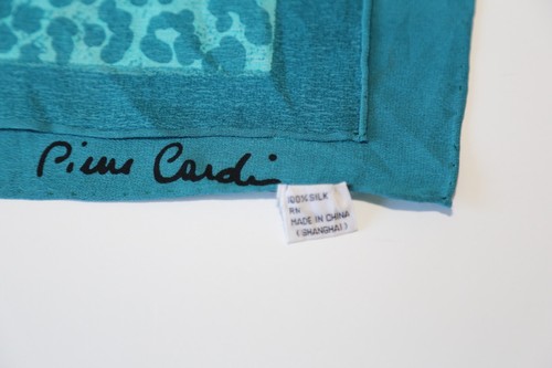 MINT! Authentic 80s Pierre Cardin silk scarf vintage gold teal Beautiful - Picture 3 of 6