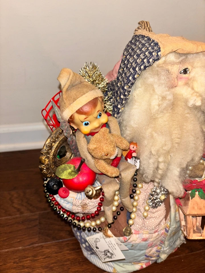 Primitive SANTA CLAUS Vintage FOLK ART Quilt Coat ARTIST Deborah Angel Infantine - Image 2 of 4