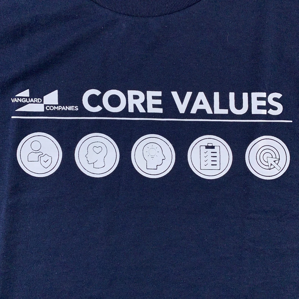 Camiseta Gráfica Gildan Masculina Tamanho 2XL Navy Vanguard Companies Valores Fundamentais Nova - Imagem 3 de 4