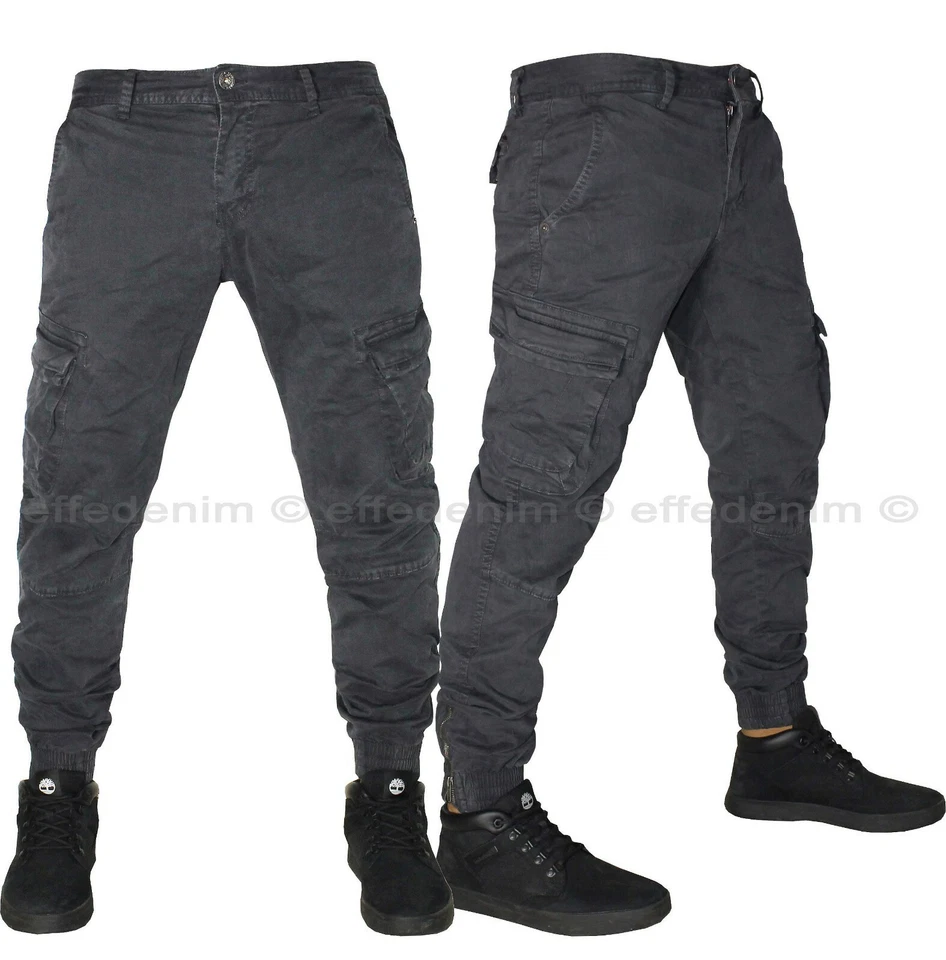 Pantaloni Uomo Cargo con Tasche Laterali Multitasche con Tasconi slim nuovo - Immagine 2 di 4