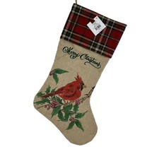 Cardinal Bird Merry Christmas Stocking 21 Inch