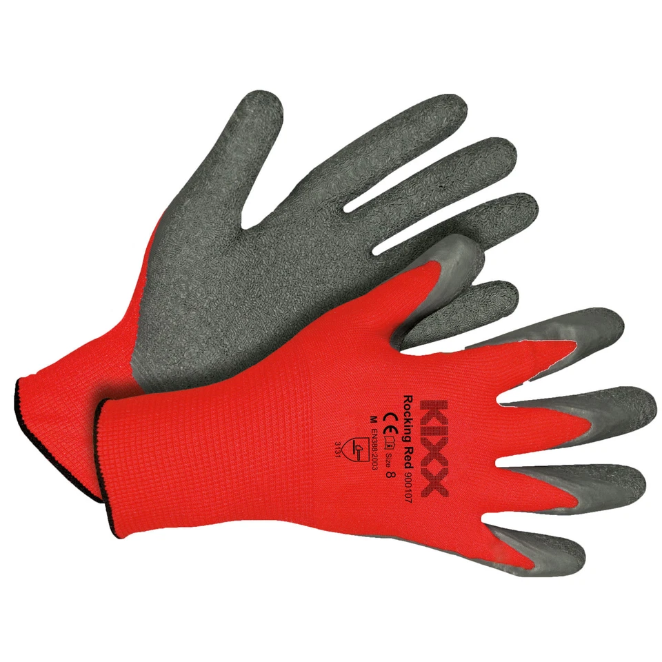 KIXX Handschuhe für die Gartenarbeit - Rot/Grau - Nylon Gartenhandschuhe 