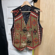 Vintage Southwest Boho Wool Kilim Rug Vest by Matt Camron Size L