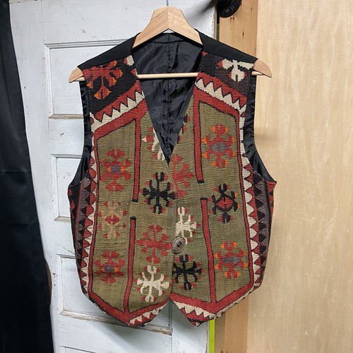 Vintage Southwest Boho Wool Kilim Rug Vest by Matt Camron Size L