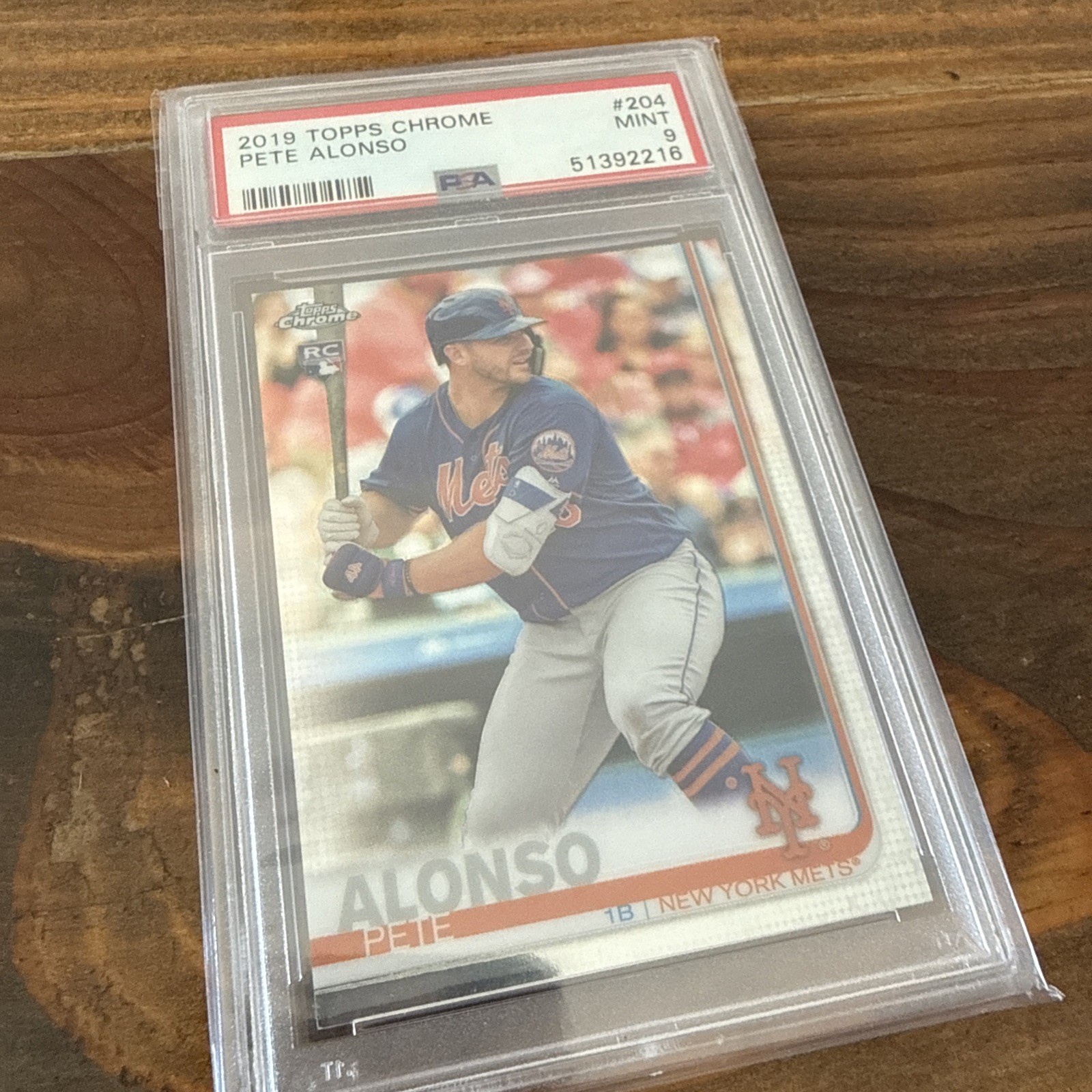 PSA 9 MINT 2019 TOPPS CHROME ROOKIE PETE ALONSO NO. 204 *METS*