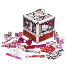 Hello Kitty Train Case Cosmetic Makeup Set Includes Lip Gloss, Eye Shimmer, N...