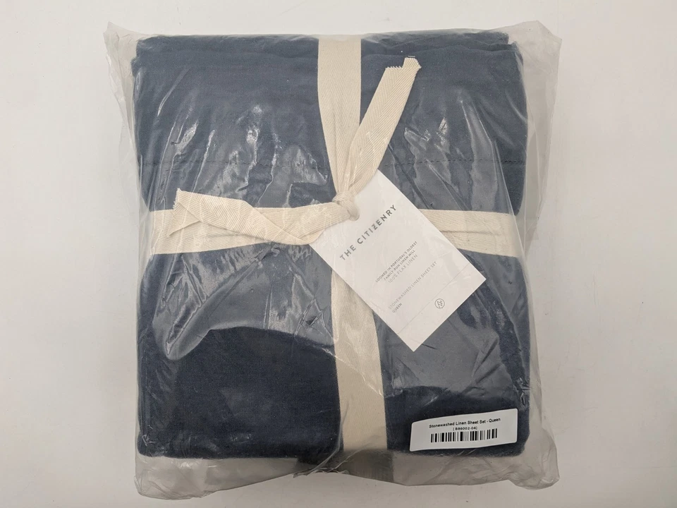 The Citizenry Stonewashed Linen Sheet Set Queen - Slate Blue