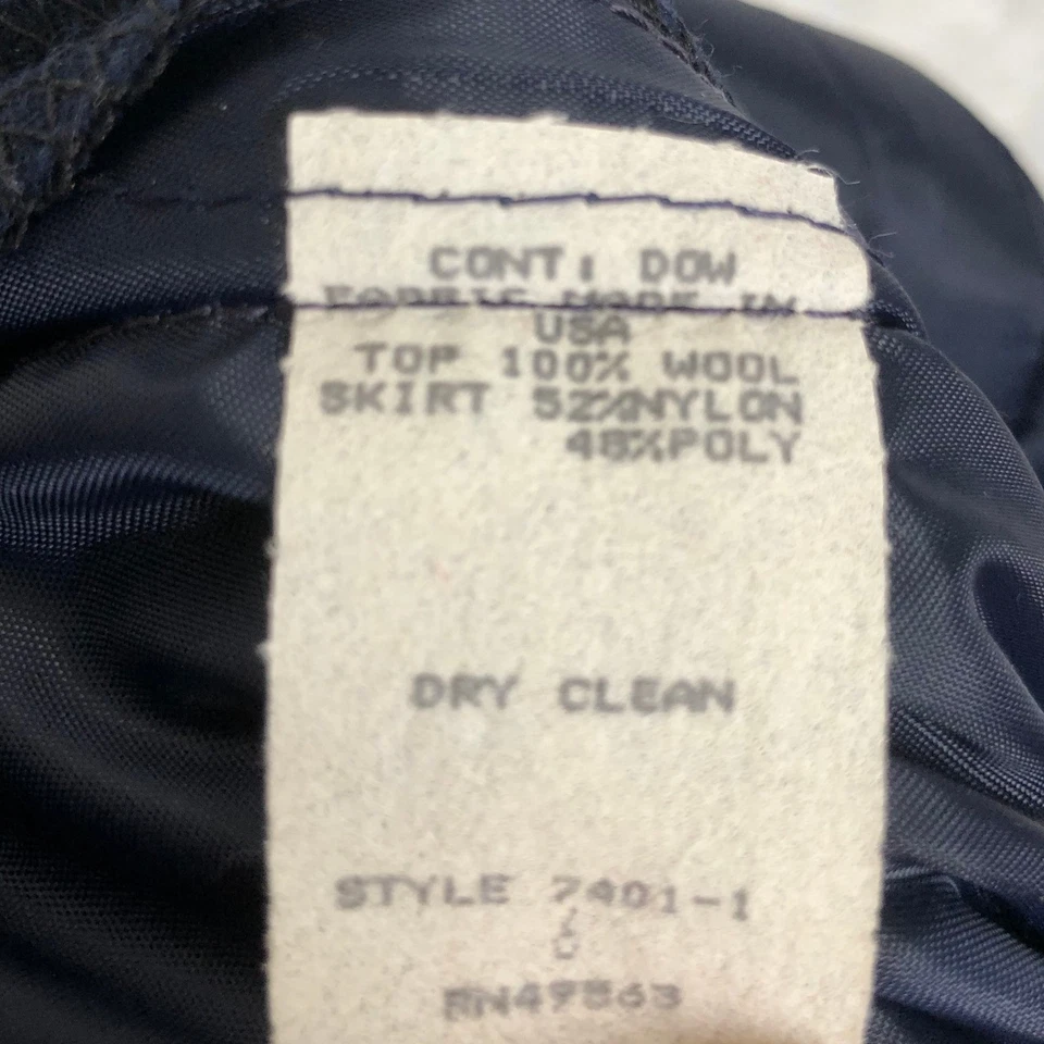 Vestido midi de lana azul marino Victor Costa de colección años 80 talla 6 dorado botón cintura caída tul Foto 4 de 4