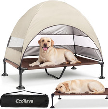 Elevated Dog Bed with Canopy - 3-Sided UV Protection Pet Tent with Wider Shade