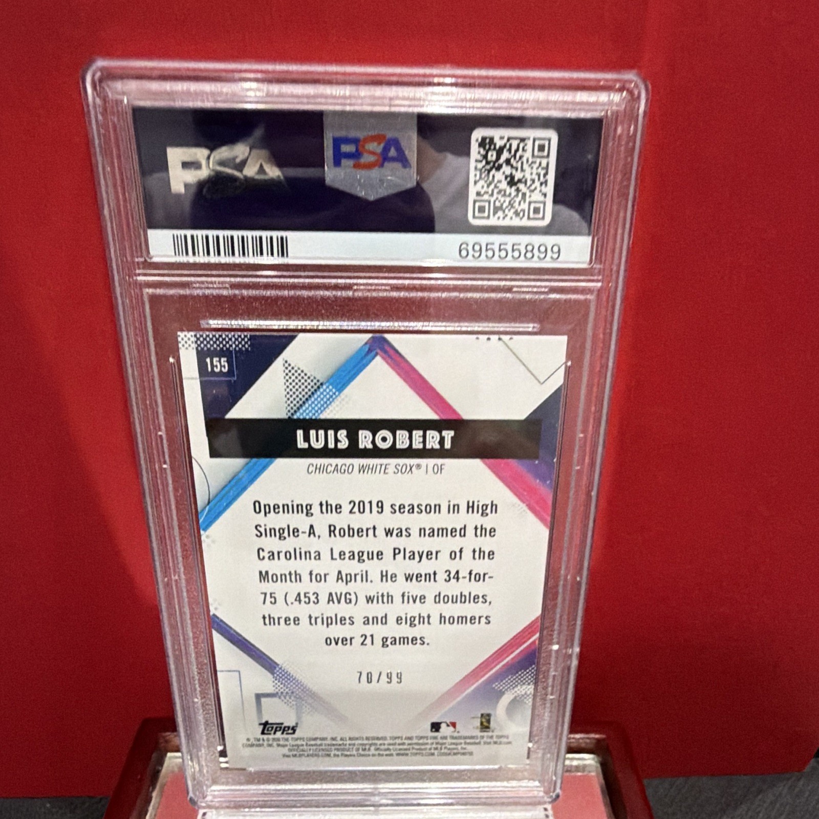 Topps 2020 Fire Luis Robert White Sox #155 Purple /99 Rookie PSA 10 view 5