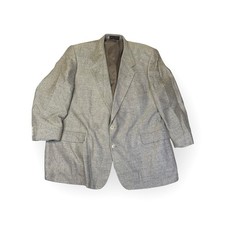 Mens Classic Herringbone Silk Blazer Gray Two Button Business SZ 48R FLAWED