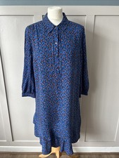Phase Eight Size 10 Blue Mix Animal Print Long Sleeve Peplum Hem Midi Dress