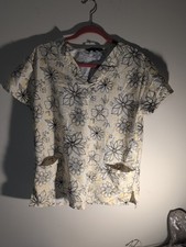 Cassandra O Scrub Top Size M Women's Yellow Floral