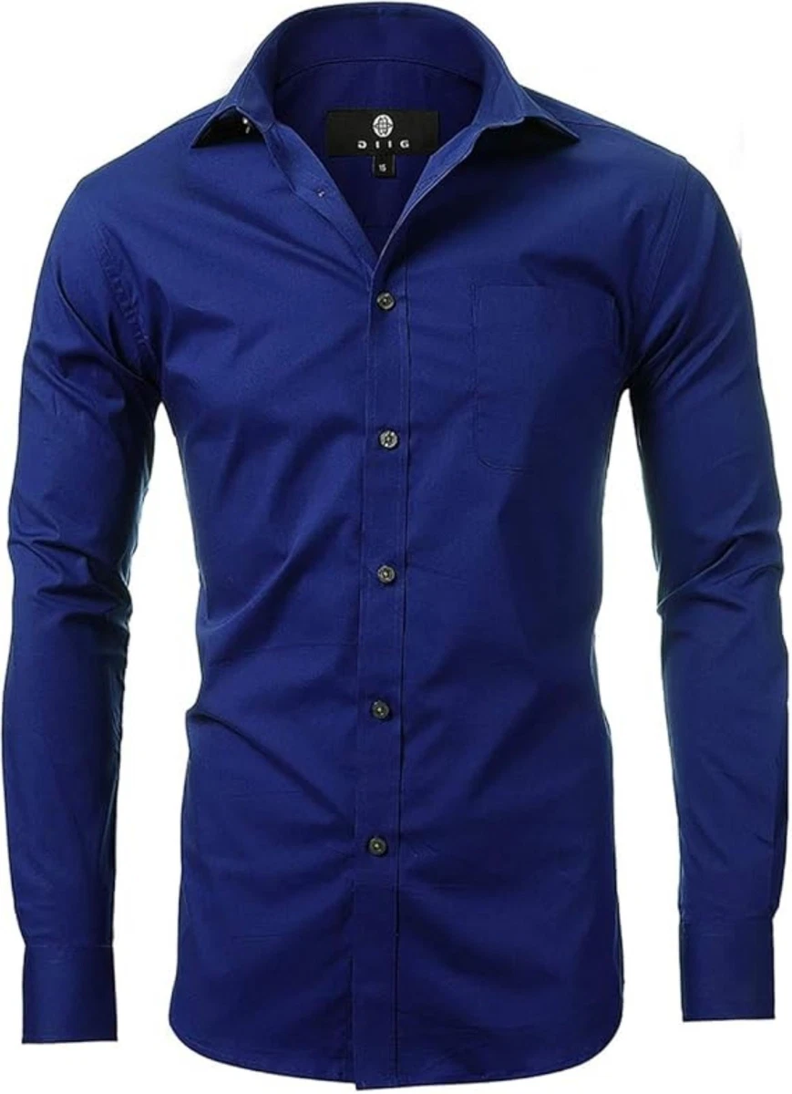 Blue Slim Solid Dress Shirts for Men for sale | eBay