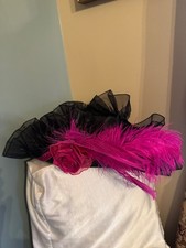 PIRATE/ TRICORN HAT BLACK WITH FUSHIA TRIM AND FEATHERS NEVER WORN