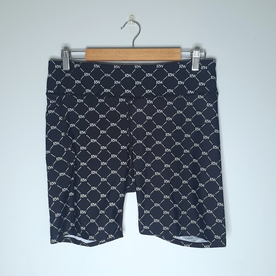 ROCKWEAR - Size 16 black/white logo print bike shorts activewear gym