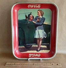 Antique 1942 Original Coca Cola Tin Metal Coke Serving Tray 2 Girls at Roadster