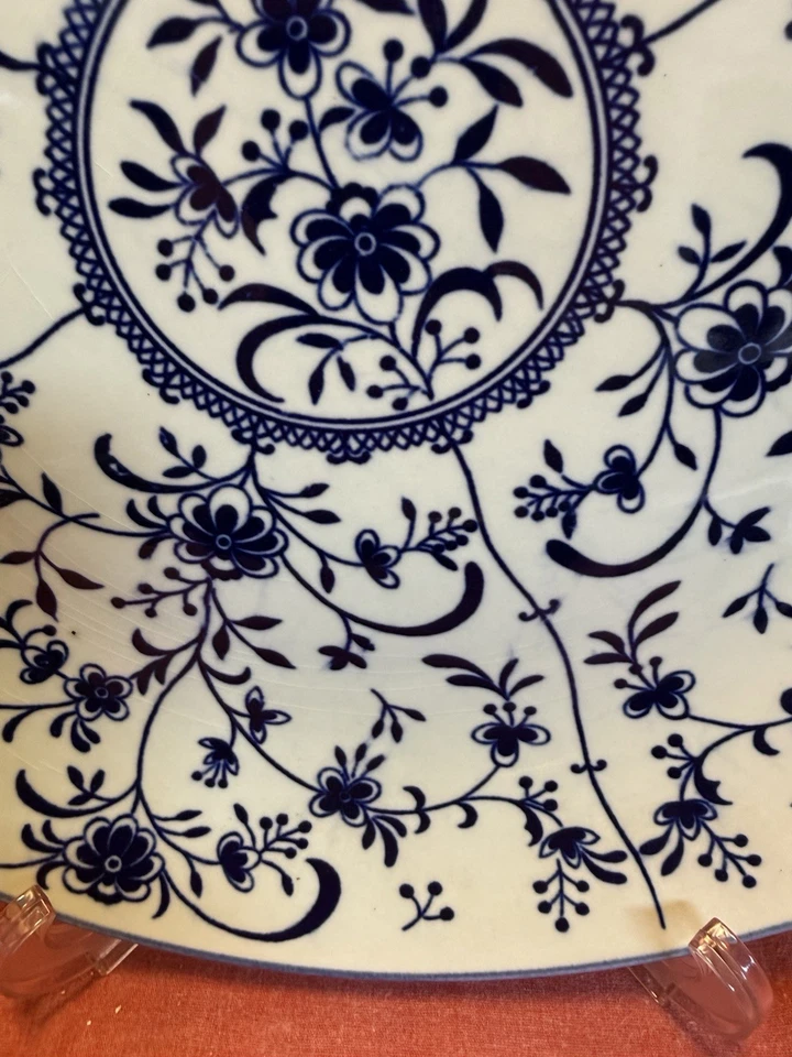 Cargador de placa antiguo japonés de porcelana azul y blanco azul estilo sauce 12,5" Foto 4 de 4