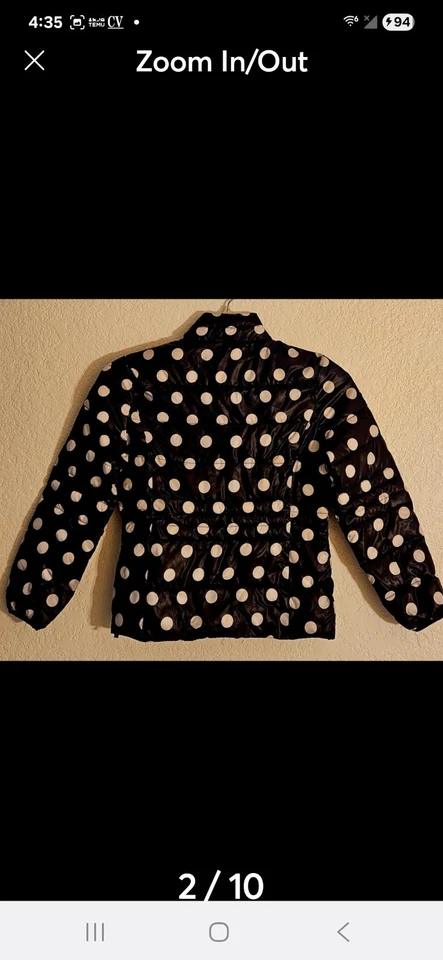 A5-0041 LBSIZE 10 Justice Chaqueta acolchada ligera a lunares blanco y negro Foto 2 de 4