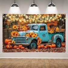 Fall Photo Backdrop Banner Farmhouse Autumn Orange, Brown, Yellow, Green