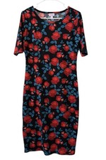 LulaRoe Women Size Small Floral Midi Dress Roses Stretch Cottagecore Teacher