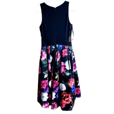 Xscape Women's Dress Size 6 Black Sheer Pink Floral Hi Lo Skirt Sleeveless