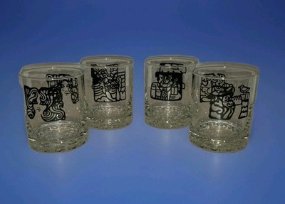 Rocks Glasses Pop Art Before After Bumpy Bottom 4 Different Cocktail Bar VTG 70s