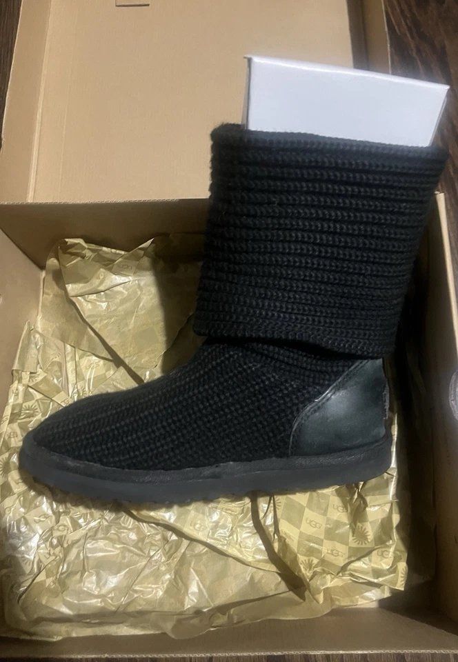 UGG Australia Black Classic Cardy Knit Tall Sweater Boots Women’s Sz 7 - Image 3 of 4