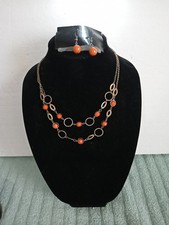 Beautiful Gold And Orange Beaded Necklace And Earrings Set