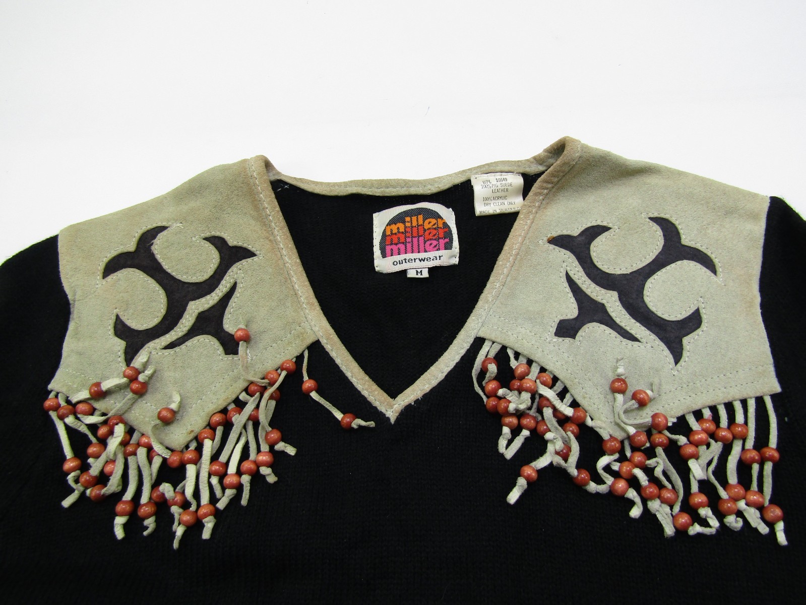 VTG Miller Outerwear Sweater Womens Medium Beaded Fringe Boho Suede Western