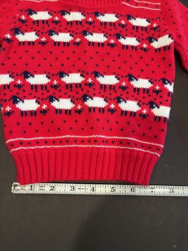 Vintage USA 90's HOT FUDGE Bright Red Youth Knit Sweater Sheep - Picture 14 of 14