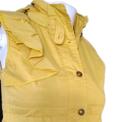 Meilonger Girls Yellow Hooded Sleeveless Jacket Size 130/60 Ruffle For 6-7 Years
