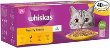 WHISKAS - 7+- Senior Wet Cat Food Pouches - 40 x 85 g - Poultry in Jelly - Bulk  8.16 per kilo