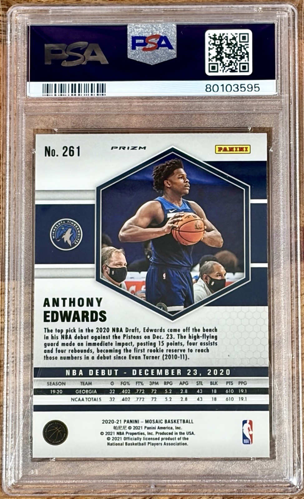 2020 Mosaic Anthony Edwards Green Mosaic Rookie #261 PSA 10 Undervalued Low Pop! view 2