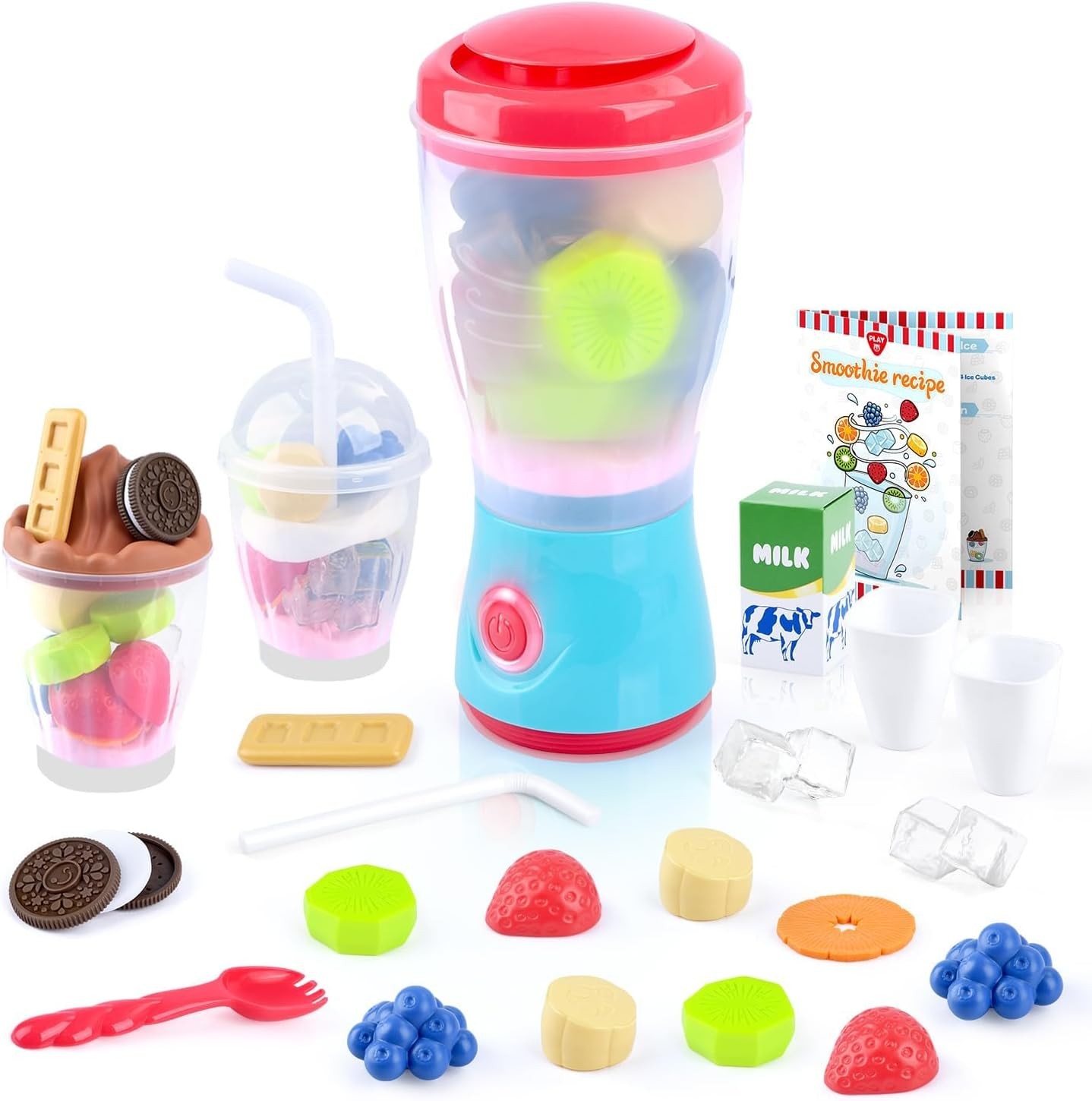 27-Pc Kids Toy Blender Set - Pretend Play Smoothie Maker & K