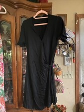 Quince Womens Stretch Washable Silk Wrap Dress Black L