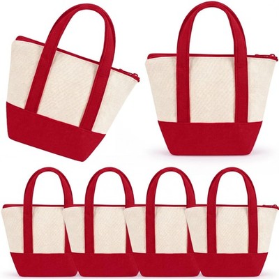4 Pcs Mini Canvas Tote Bags Bulk with Top Zipper Closure, Reusable Thank You ...