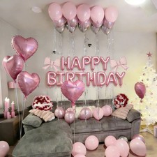 Pink Birthday Balloon Set with Bow Aluminum Film Balloon for Birthday Party Ball