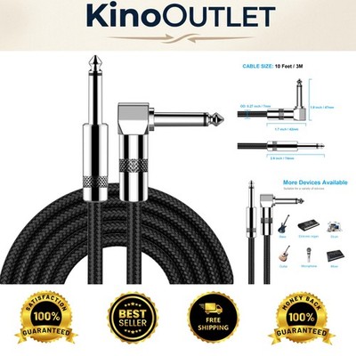 Versatile 10ft Instrument Cable for Electric Guitar & Bass - Right Angle Design